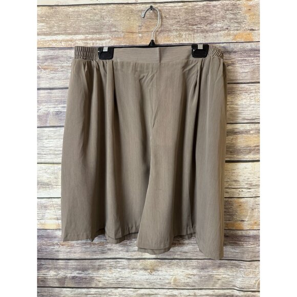 Susan Graver Pants - Graver‎ Studio Flat Front Pleated Shorts 2X Pull On Elastic Waist Taupe Brown